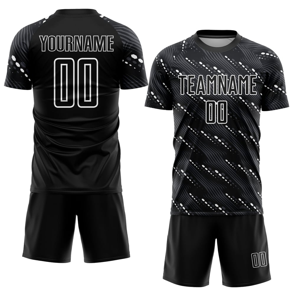 Uniforme de fútbol personalizado por sublimación, camiseta blanca y negra
