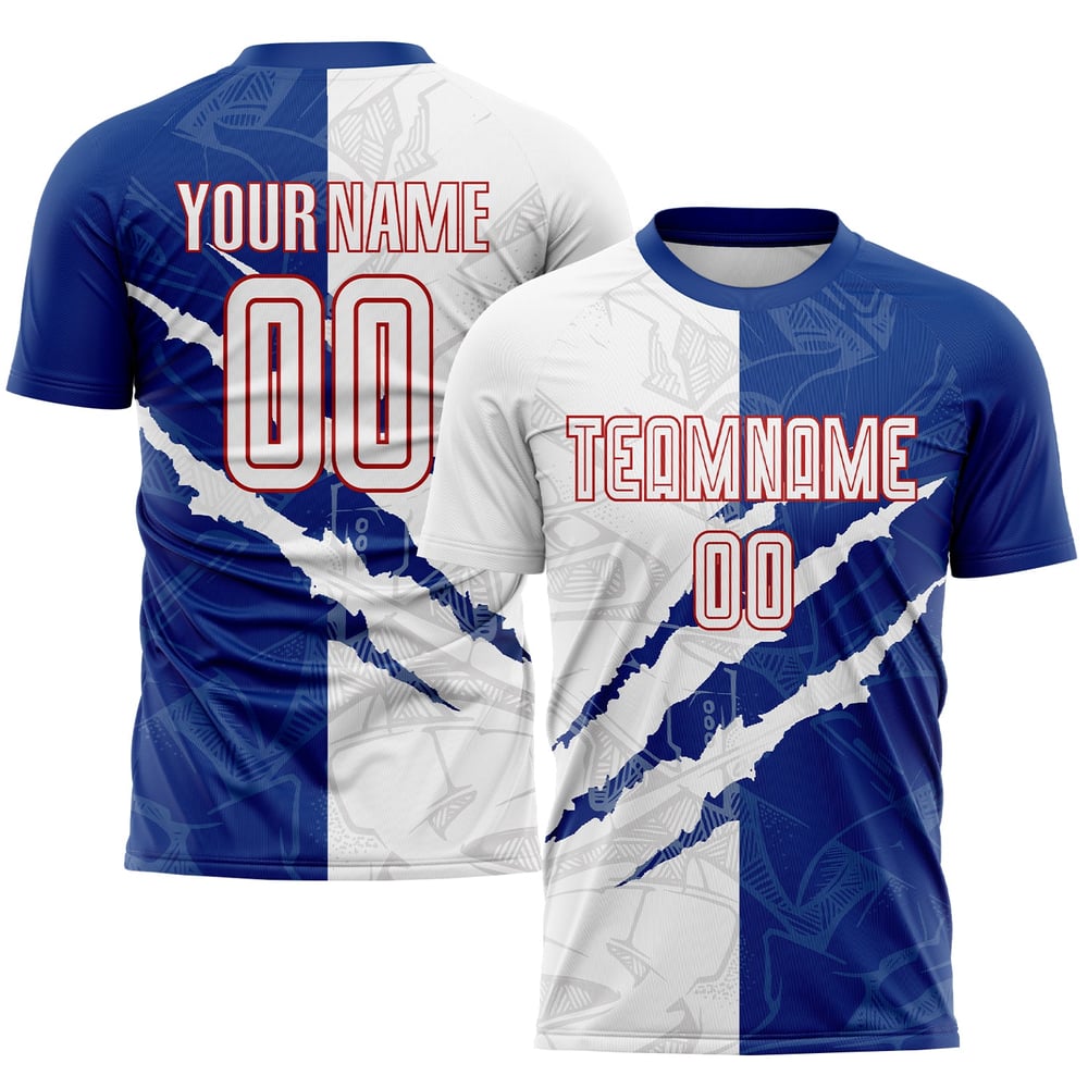 Uniform anpassad mönster vit sublimering skraptröja Royal-röd graffiti fotboll