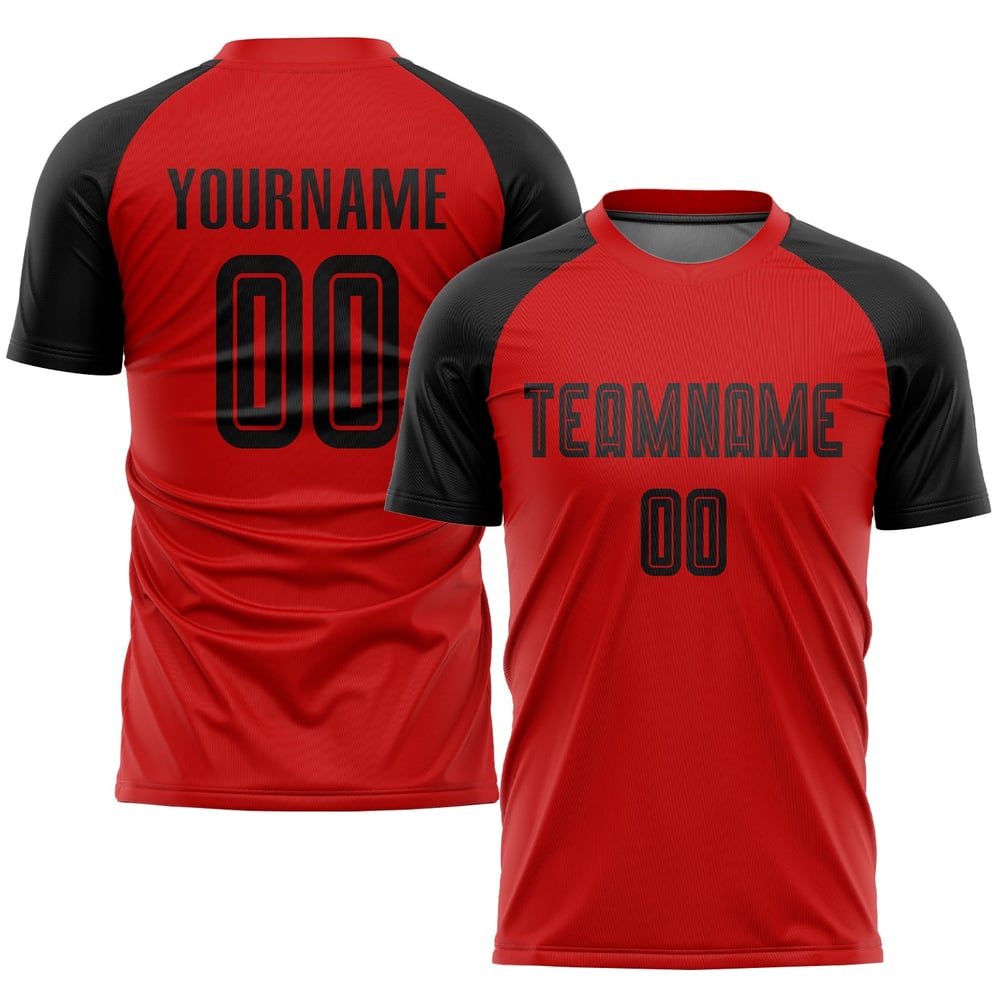 Maillot de football personnalisé rouge et noir par sublimation