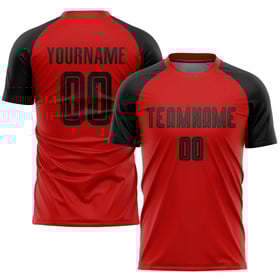 Maillot de football personnalisé rouge et noir par sublimation