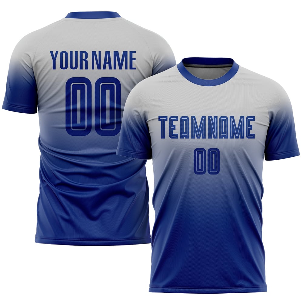 Fashion Custom Jersey Uniform Royal Fade Gray Soccer Sublimation