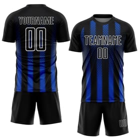 Benutzerdefinierte Trikotform Thunder Soccer Blau-Weiß Schwarz Geometrisch Uniform Sublimation