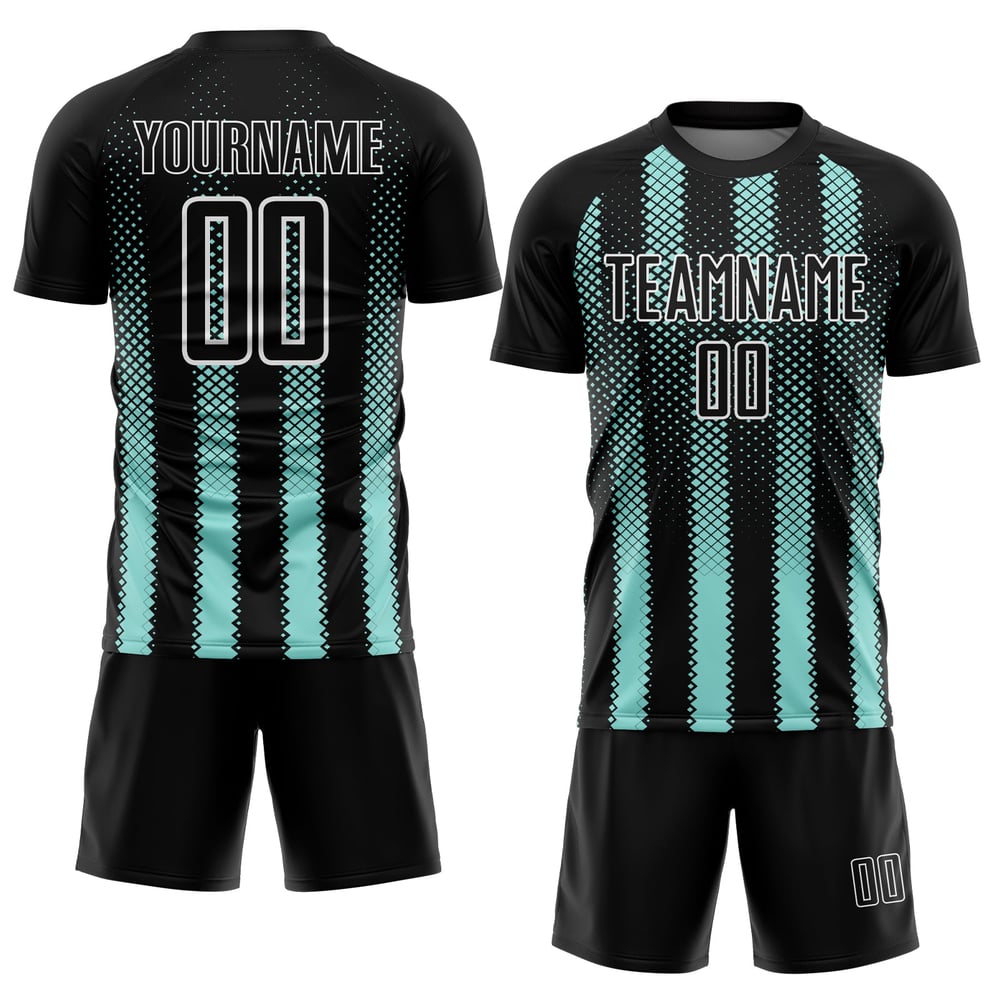 Form Uniform Custom Schwarz Fußball Eis Blau-Weiß Jersey Geometrische Sublimation
