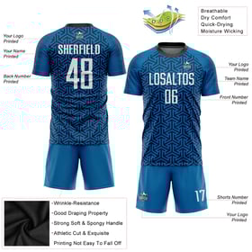 White-Black Blue Soccer Uniform Sublimation Jersey Custom