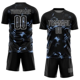Blau-Weiß Abstrakt Schwarz Flüssigkeit Uniform Sublimation Fußball Jersey Custom Light