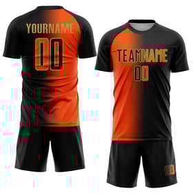 Mode Sublimation Orange-Old Jersey Uniform Schwarz Fußball Gold Benutzerdefinierte