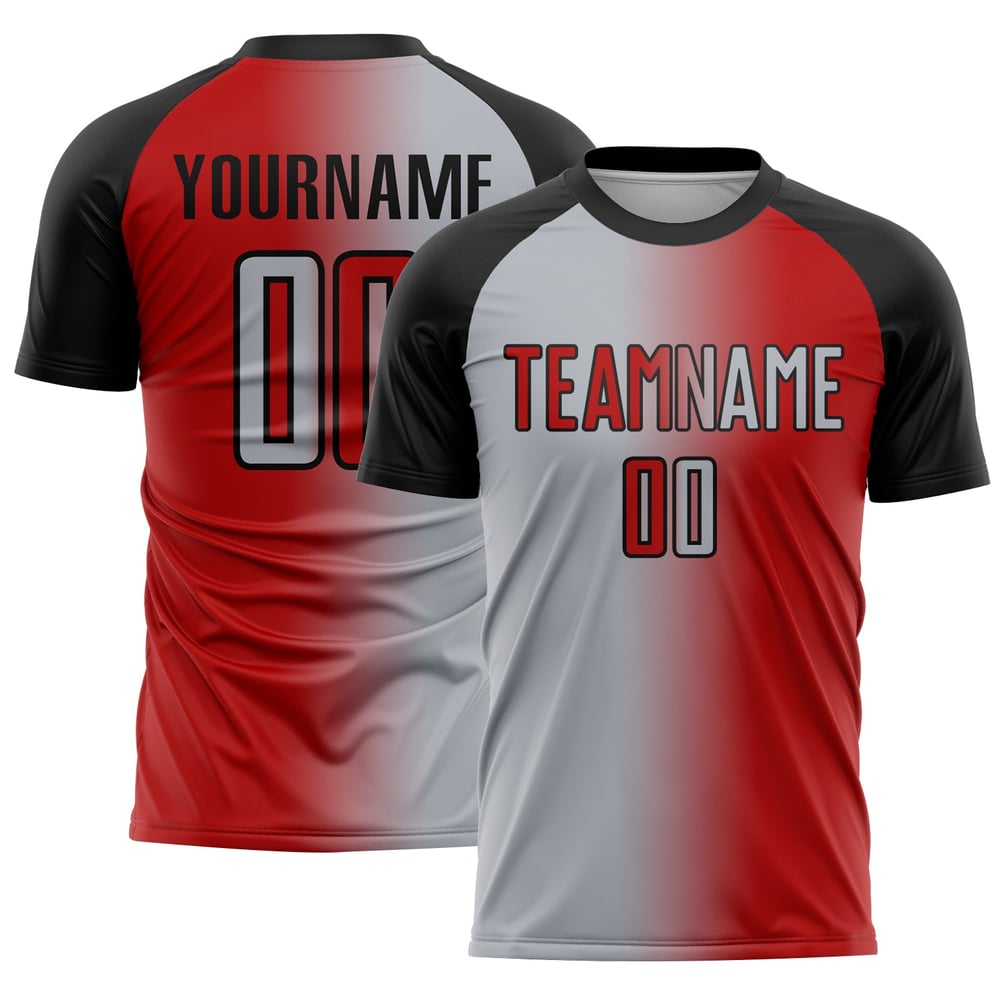 Mode Fußball Gradient Grau-Schwarz Sublimation Jersey Custom Rot Uniform