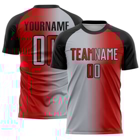 Mode Fußball Gradient Grau-Schwarz Sublimation Jersey Custom Rot Uniform