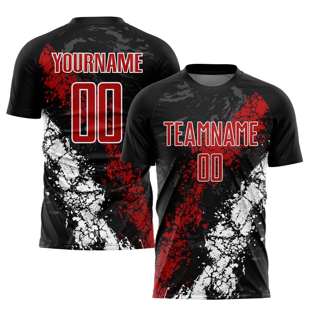 Sublimation Custom Black Red-White Jersey Uniform Soccer