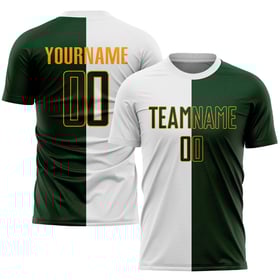 Green-Gold Split Soccer White Sublimation Uniform Fashion Jersey Custom