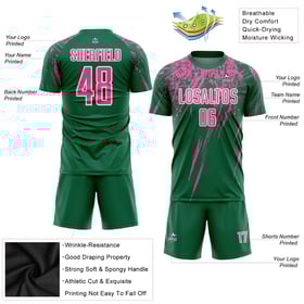 Custom Kelly Green Soccer Uniform Jersey Sublimation Pink-White