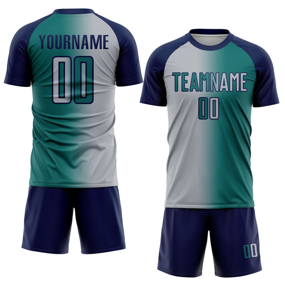 Uniform Jersey Grau-Navy Fashion Gradient Teal Fußball Custom Sublimation