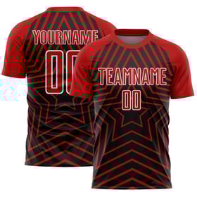 Camiseta de fútbol personalizada con estrellas de sublimación rojo-blanco, uniforme negro