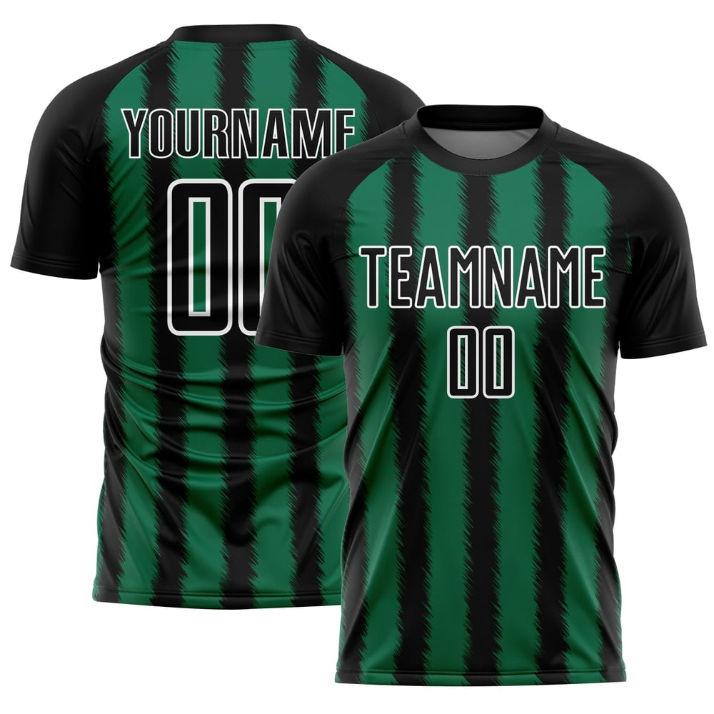 Camiseta de fútbol personalizada con sublimación de línea Kelly verde y blanca, color negro