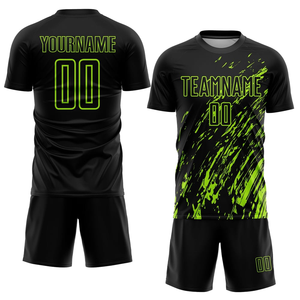 Camiseta de fútbol personalizada de sublimación de neón verde y negra