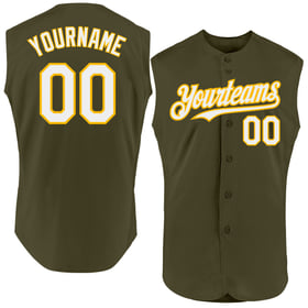 Custom Baseball Salute Jersey Service Sleeveless Olive Authentic White-Gold To