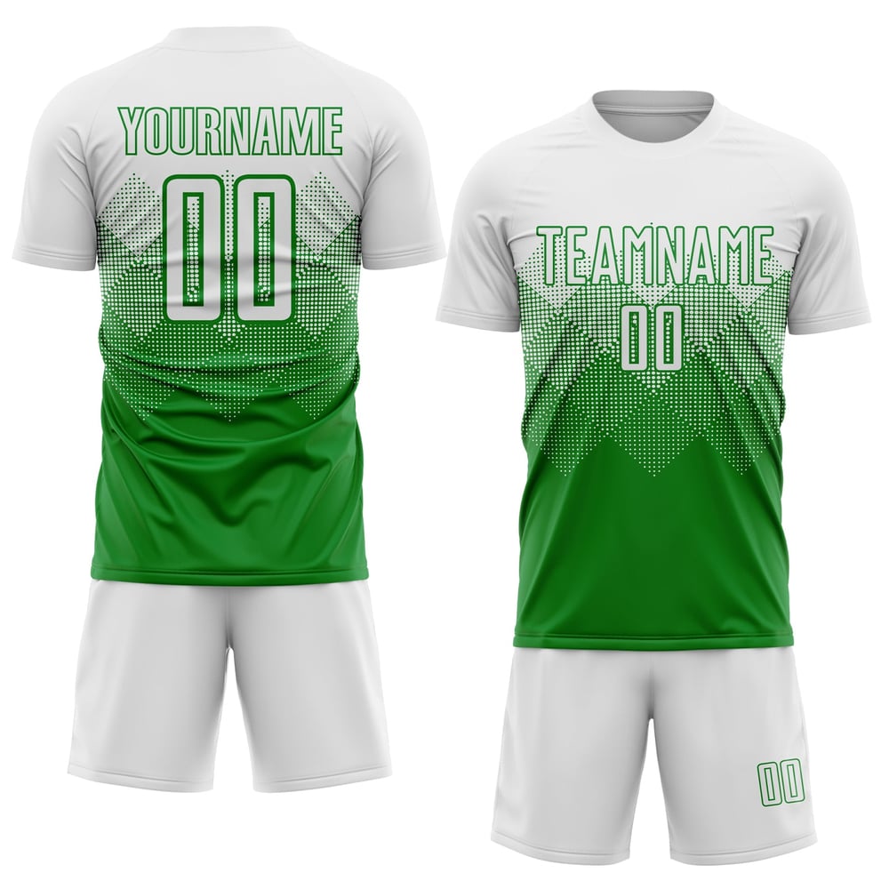 Uniform Soccer Custom Green Sublimation Jersey White Grass