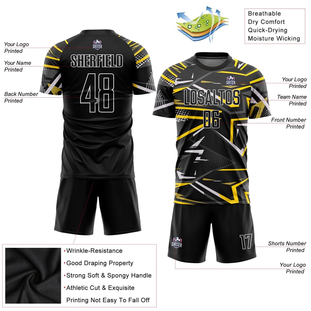 Black Jersey Soccer Sublimation Black-Gold Custom Uniform