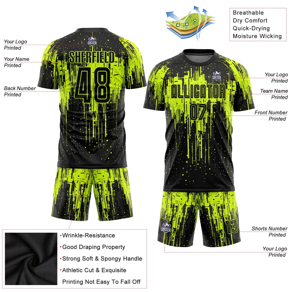 Jersey Sublimation Neon Green Uniform Custom Black Soccer