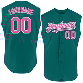 Authentic Pink-White Baseball Jersey Custom Sleeveless Teal