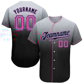 Camiseta de béisbol auténtica rosa-negra, moda, gris degradado, personalizada