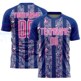 Camiseta de flores de sublimación rosa-blanca, uniforme de fútbol personalizado real