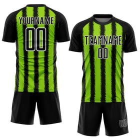 Camiseta de fútbol personalizada con sublimación de líneas verde neón y blanco en negro