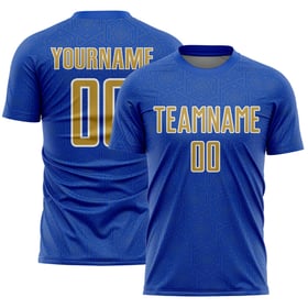 Maglia personalizzata sportiva Thunder, uniforme da calcio, forma geometrica, blu antico, oro e bianco