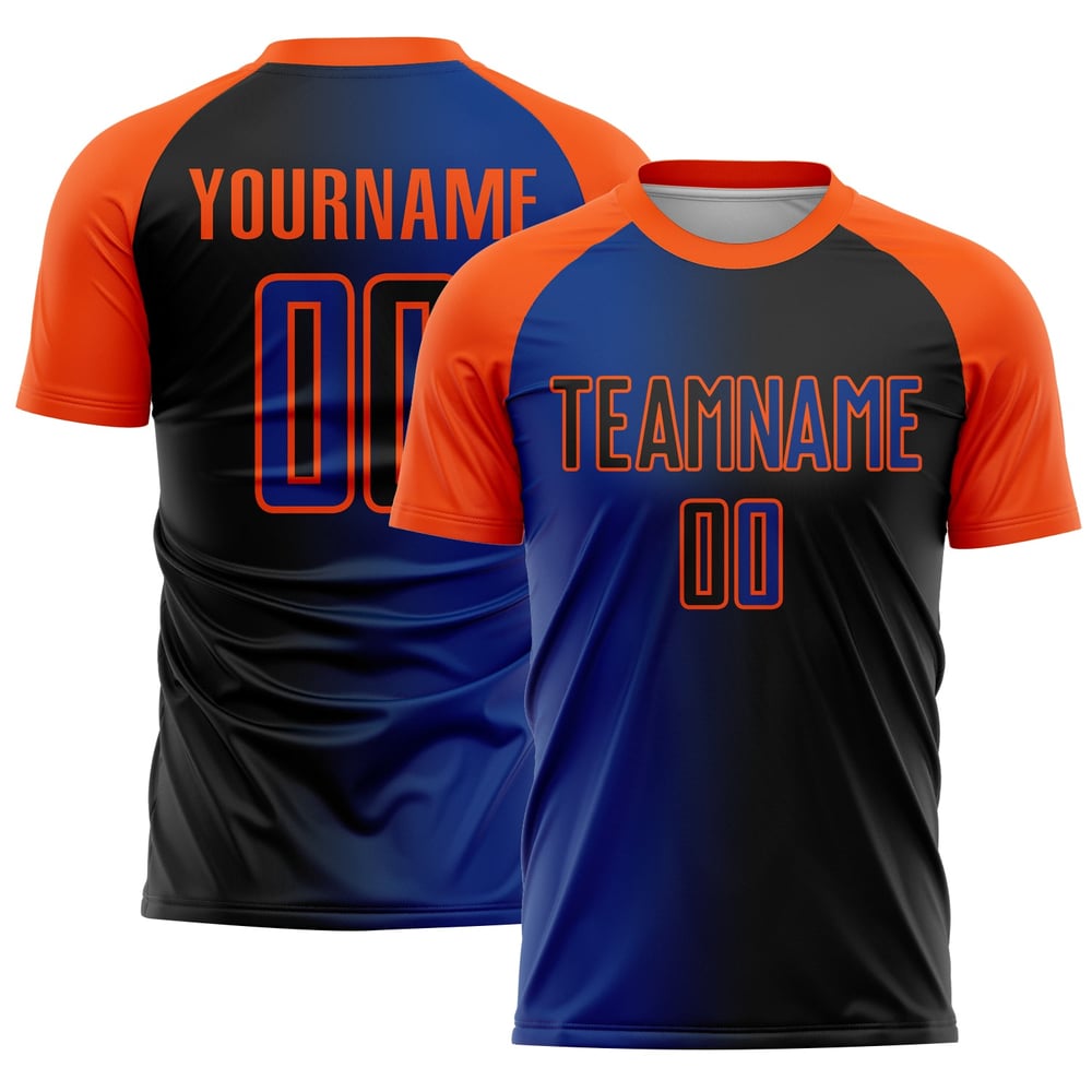 Jersey Royal-Orange Custom Sublimation Schwarz Mode Gradienten Uniform Fußball