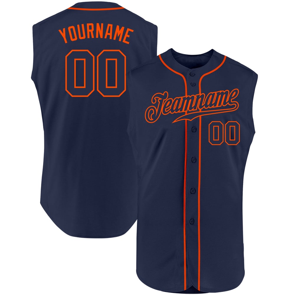 Custom Navy-Orange Baseball Jersey Sleeveless Authentic Navy