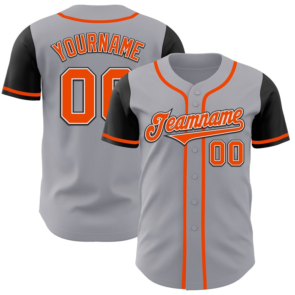 Camiseta de béisbol de dos piezas naranja y negra, tono gris, personalizada y auténtica