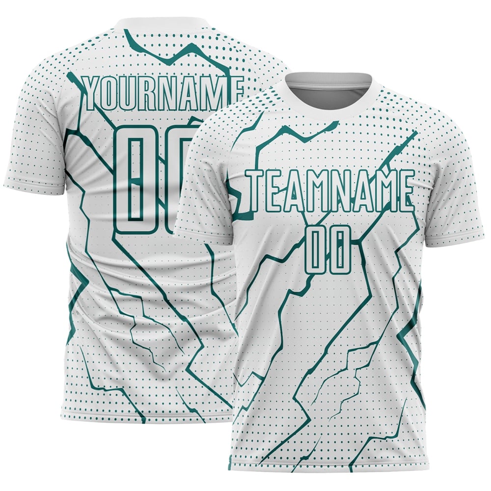 Maglia da calcio sportiva bianca con stampa sublimatica personalizzata Lightning Uniform Teal