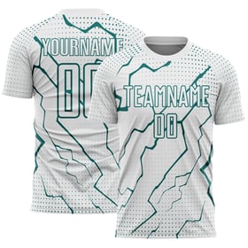 Maglia da calcio sportiva bianca con stampa sublimatica personalizzata Lightning Uniform Teal
