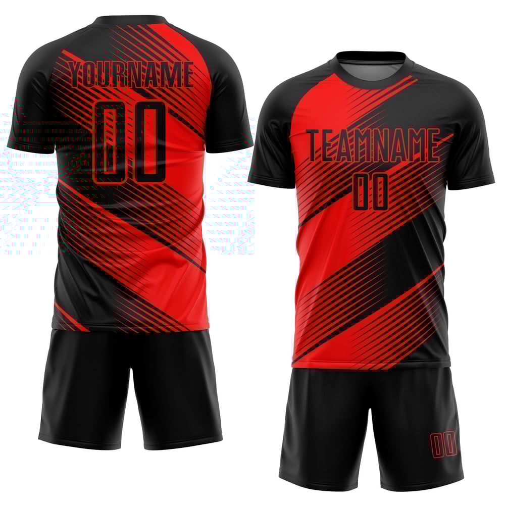 Black Soccer Red Jersey Sublimation Custom Uniform