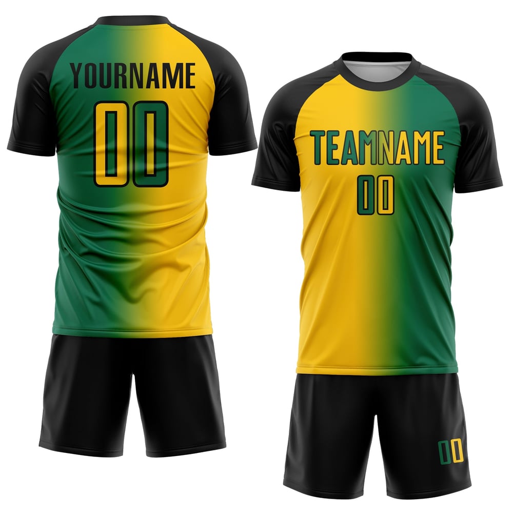 Mode Gelb-Schwarz Gradienten Jersey Custom Kelly Fußball Uniform Grün Sublimation