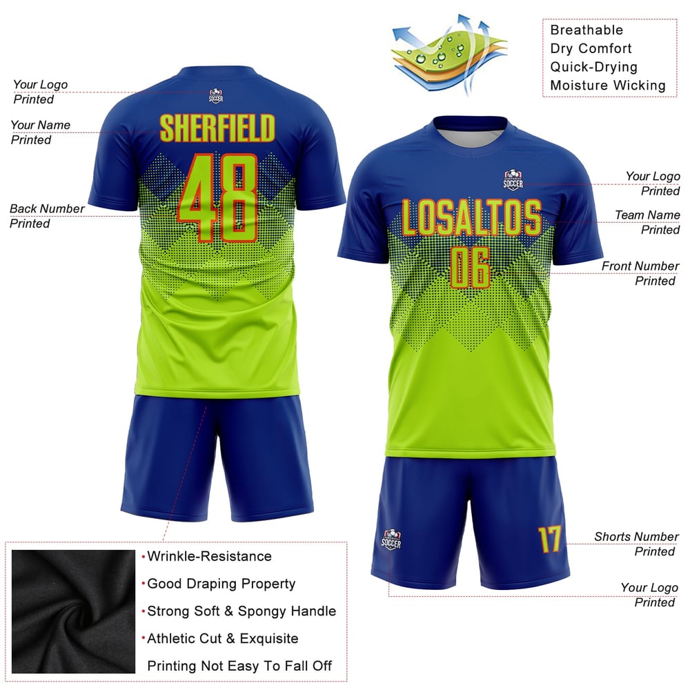 Sublimation Green-Orange Jersey Neon Custom Royal Uniform Soccer