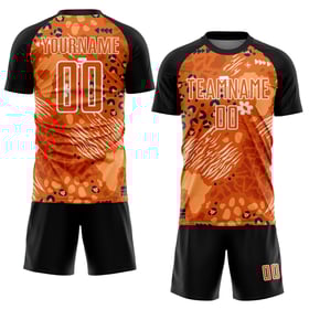 Maillot de football personnalisé à motif africain orange et noir d'Orange Bay, sublimé