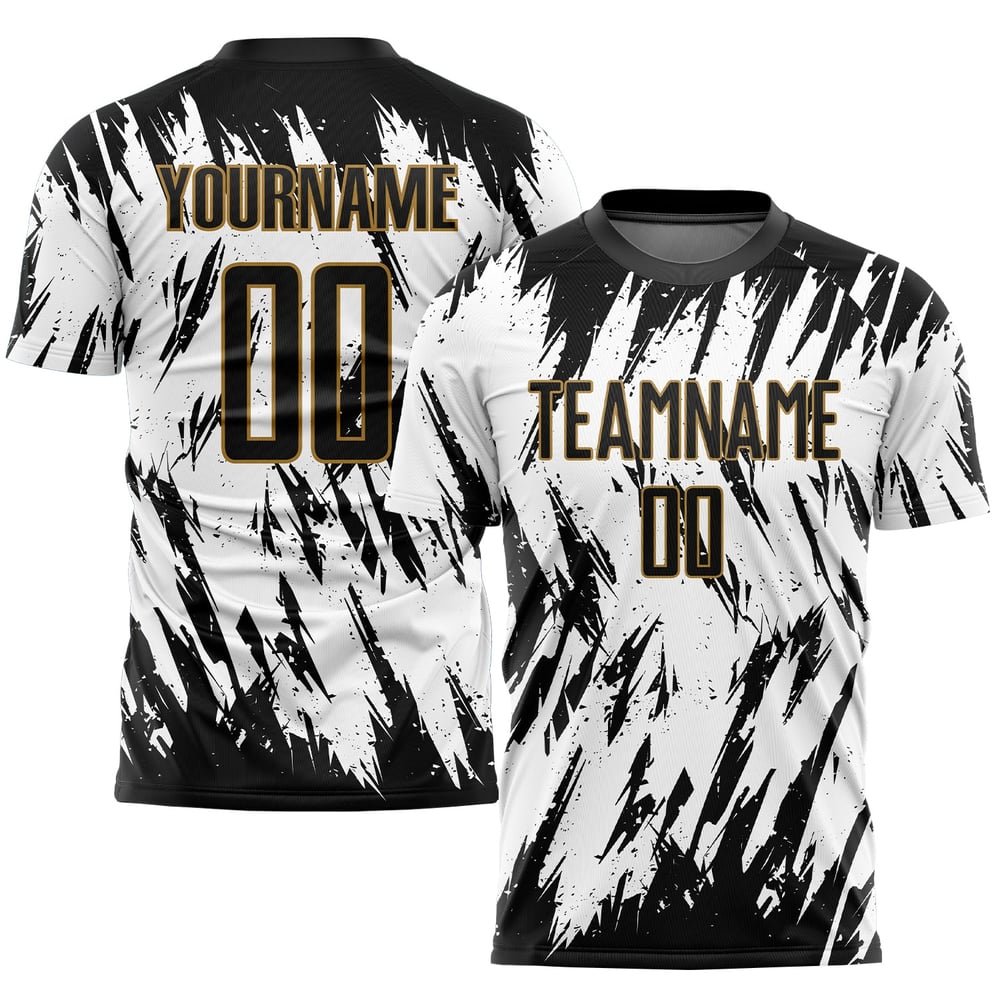 White Black-Old Soccer Uniform Jersey Sublimation Gold Custom