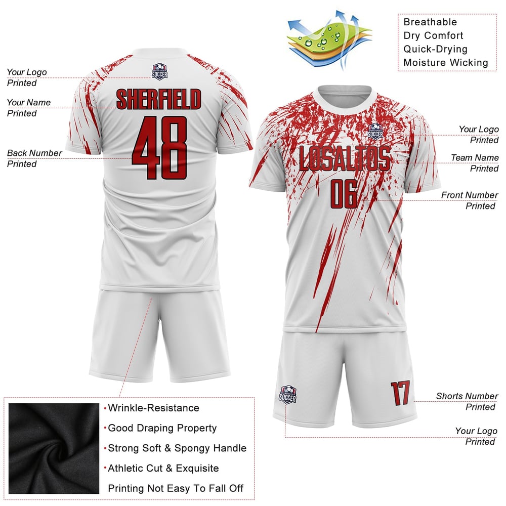 White Red-Black Jersey Uniform Sublimation Soccer Custom