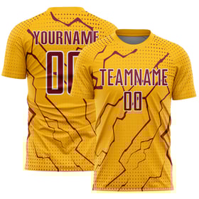 Maglia da calcio personalizzata Lightning Gold Sports Crimson-White con stampa sublimatica