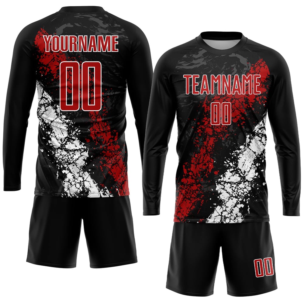 Sublimation Custom Black Red-White Jersey Uniform Soccer