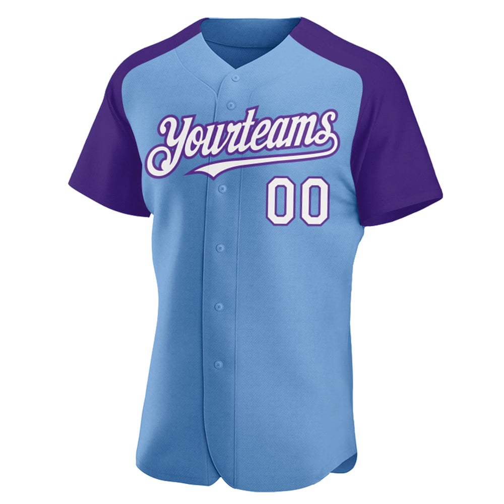Jersey White-Purple Baseball Blue Sleeves Raglan Light Authentic Custom
