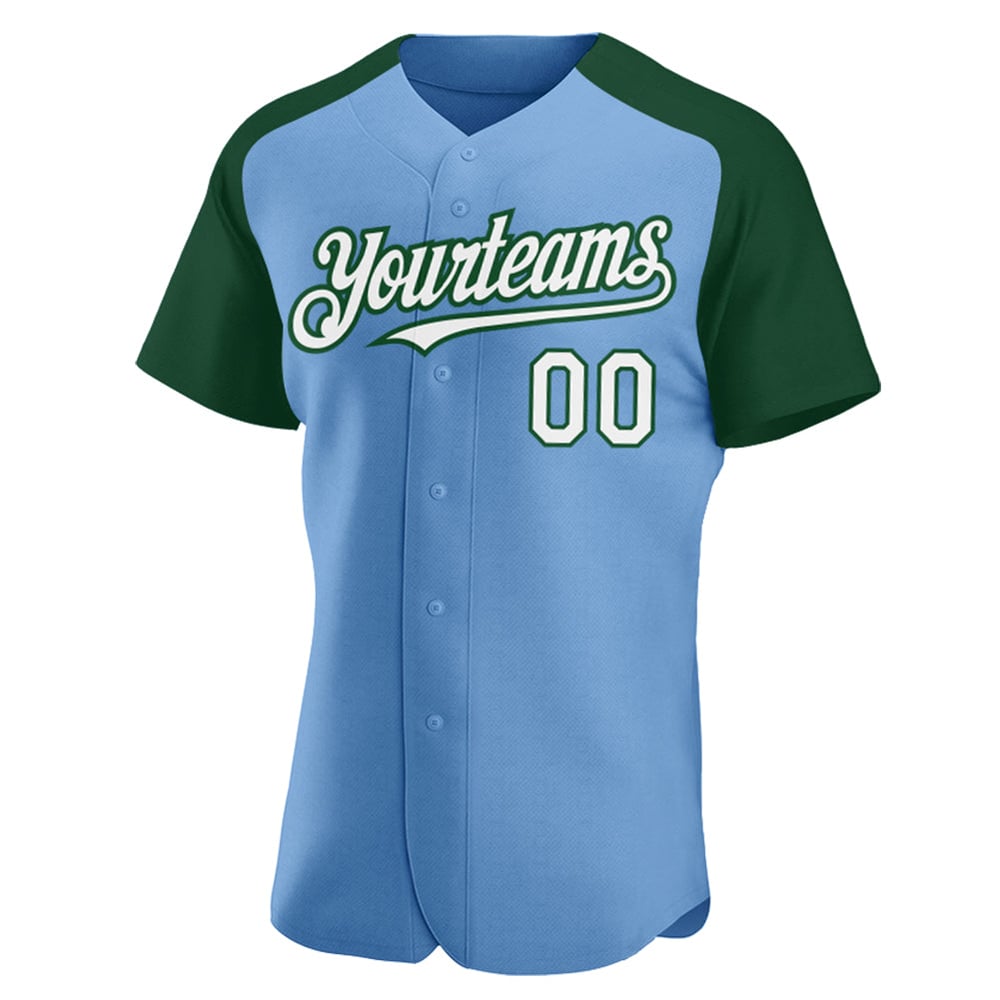 Light Blue White-Green Custom Jersey Sleeves Baseball Raglan Authentic