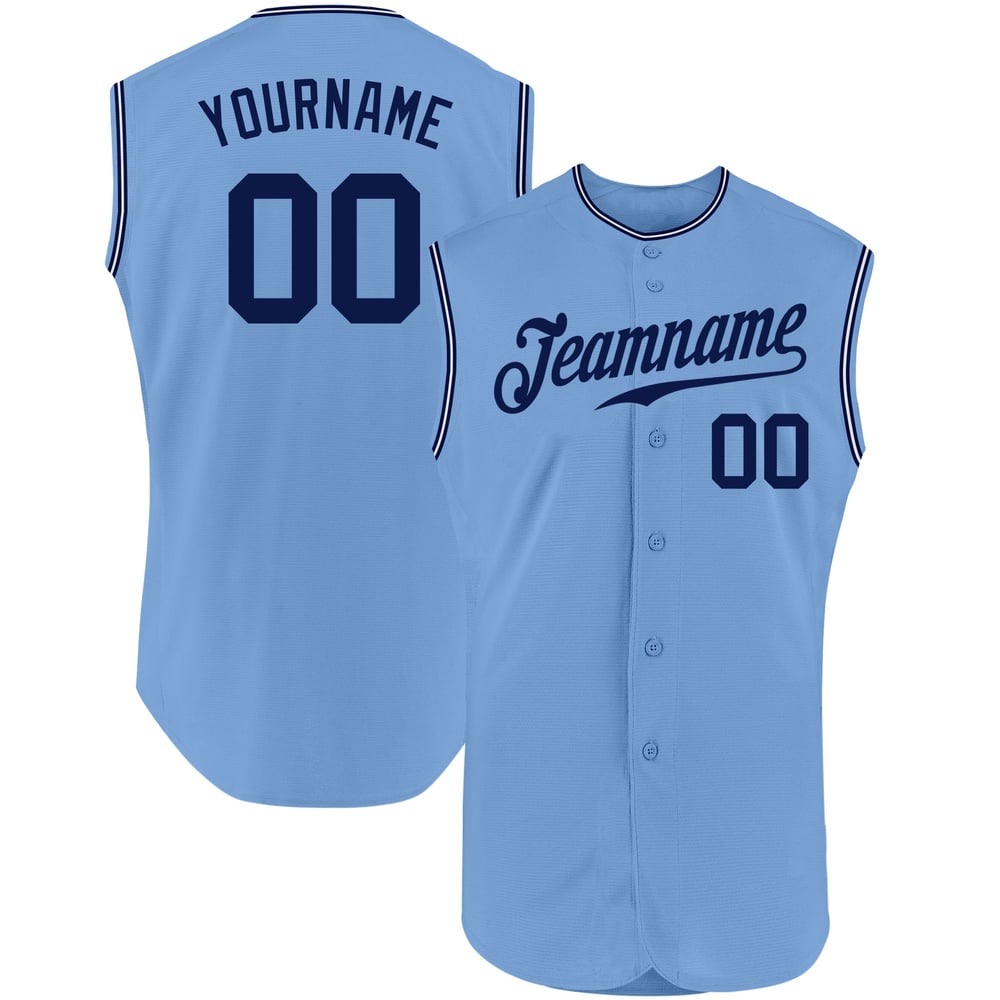 Light Sleeveless Blue Baseball Jersey Custom Authentic Navy-White