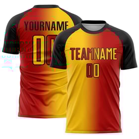 Gradienten Rot Uniform Custom Jersey Fußball Sublimation Gelb-Schwarz Mode