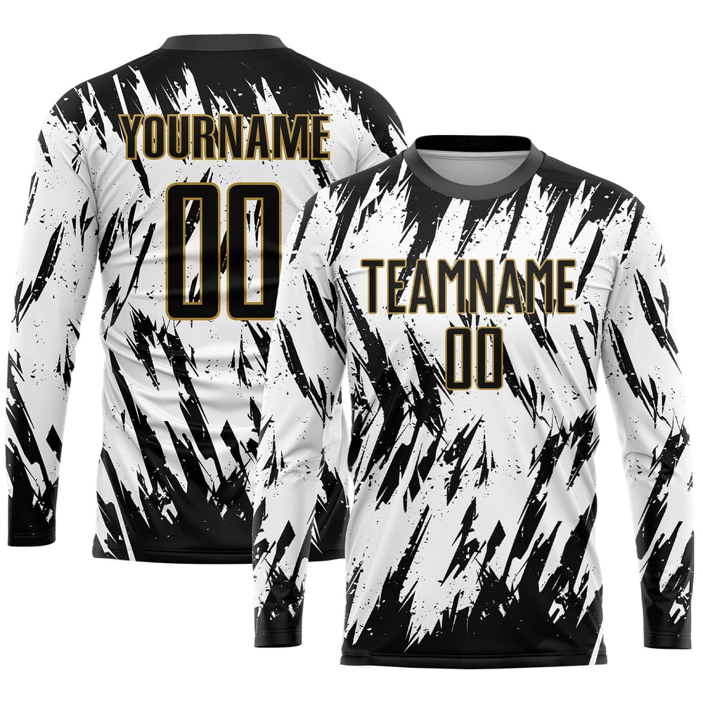 White Black-Old Soccer Uniform Jersey Sublimation Gold Custom