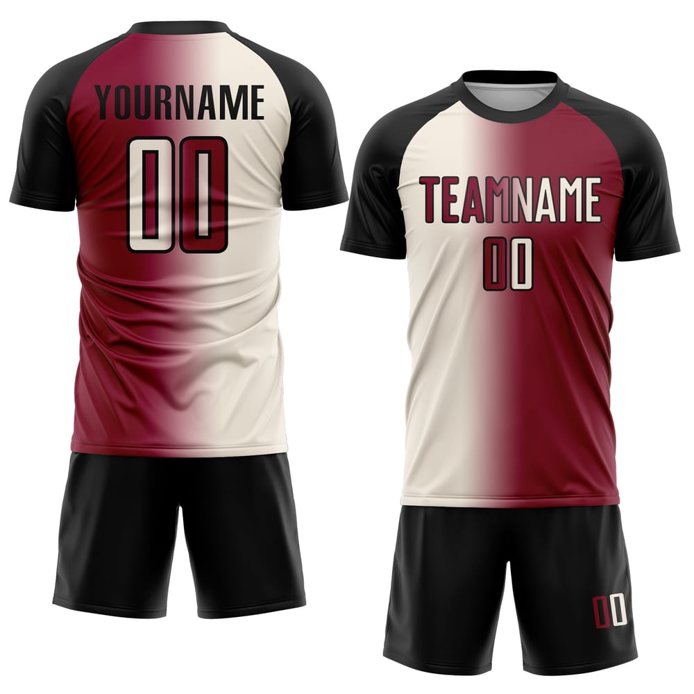 Sublimation Fußball Gradient Maroon Fashion Jersey Custom Uniform Creme-Schwarz
