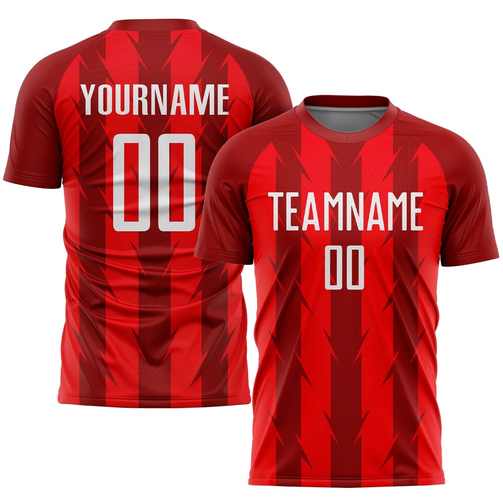 Custom Jersey Soccer Red Sublimation White Uniform