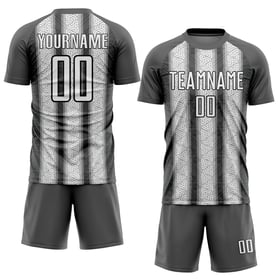 Maillot de football personnalisé à rayures ethniques gris acier, blanc et noir, sublimation
