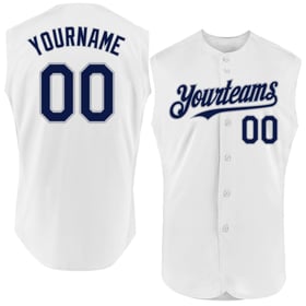 Jersey White Navy-Gray Custom Sleeveless Authentic Baseball